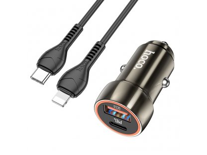 HOCO car charger Type C + USB QC3.0 Power Delivery 20W with cable for iPhone Lightning 8-pin Z46A metal gray