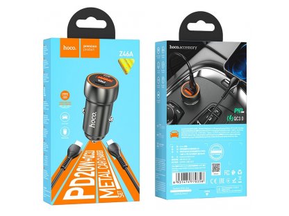 HOCO car charger Type C + USB QC3.0 Power Delivery 20W with cable for iPhone Lightning 8-pin Z46A metal gray