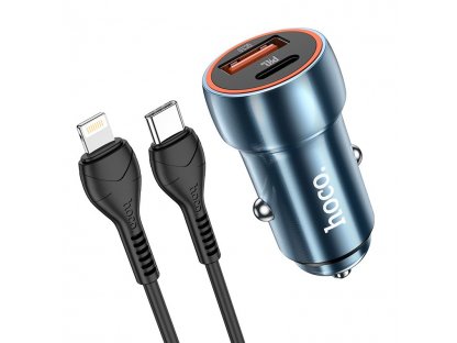 HOCO car charger Type C + USB QC3.0 Power Delivery 20W with cable for iPhone Lightning 8-pin Z46A sapphire blue