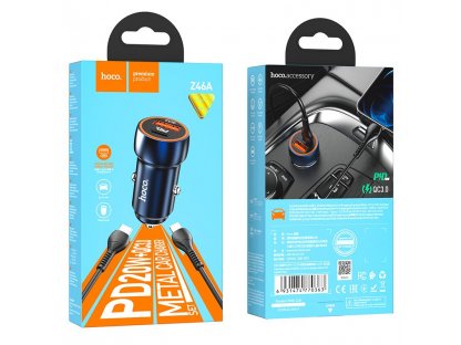 HOCO car charger Type C + USB QC3.0 Power Delivery 20W with cable for iPhone Lightning 8-pin Z46A sapphire blue
