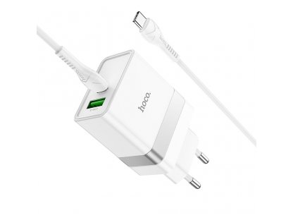 HOCO travel charger Type C + USB QC3.0 with cable for Type C Power Delivery 30W Starter N21 white