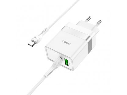 HOCO travel charger Type C + USB QC3.0 with cable for Type C Power Delivery 30W Starter N21 white