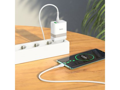 HOCO travel charger Type C + USB QC3.0 with cable for Type C Power Delivery 30W Starter N21 white