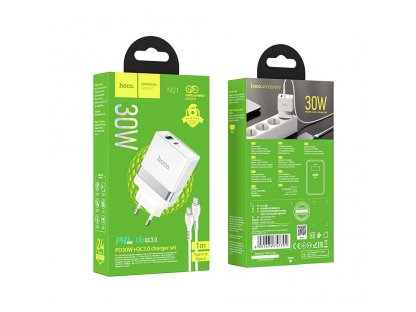 HOCO travel charger Type C + USB QC3.0 with cable for Type C Power Delivery 30W Starter N21 white
