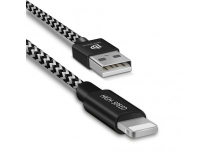 K-ONE Series nylonový kabel USB / Lightning 2.1A 2M černý