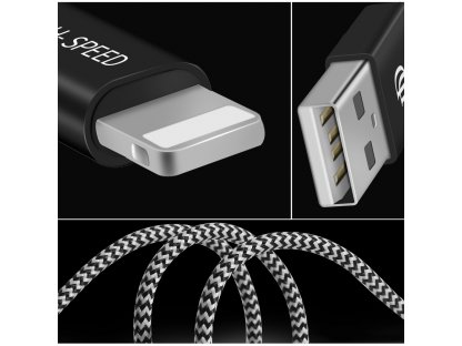 K-ONE Series nylonový kabel USB / Lightning 2.1A 2M černý