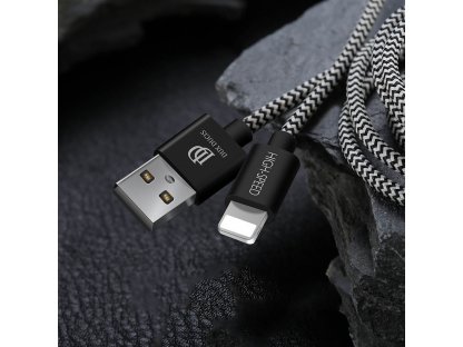 K-ONE Series nylonový kabel USB / Lightning 2.1A 2M černý