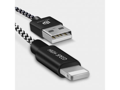 K-ONE Series nylonový kabel USB / Lightning 2.1A 2M černý