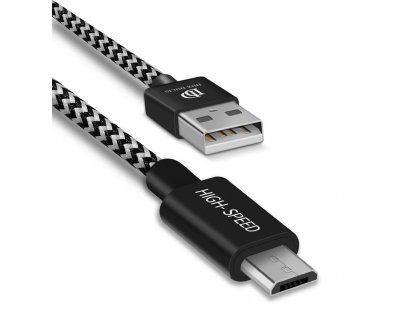 K-ONE Series nylonový kabel USB / micro USB 2.1A 0,25M černý