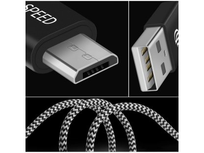 K-ONE Series nylonový kabel USB / micro USB 2.1A 0,25M černý