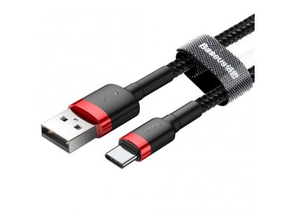 Kabel cafule USB-C 2A 3m červený+černý