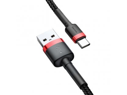 Kabel cafule USB-C 2A 3m červený+černý