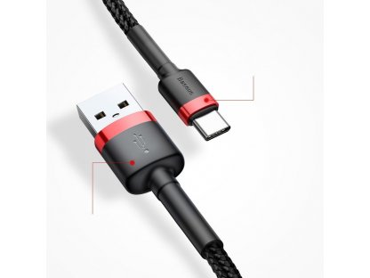 Kabel cafule USB-C 2A 3m červený+černý