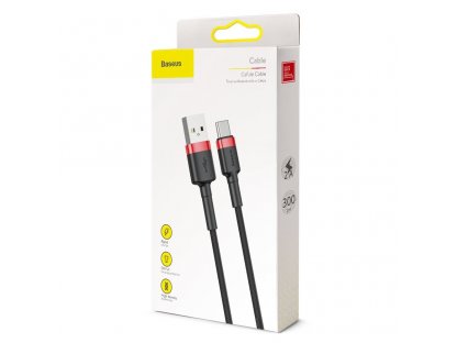 Kabel cafule USB-C 2A 3m červený+černý