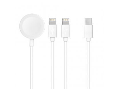 Kabel typu USB-C 3v1 pro iPhone Lightning 8-pin + iPhone Lightning 8-pin + iWatch 3W 1A bílý