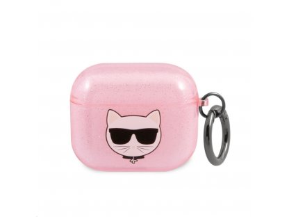 Karl Lagerfeld Pouzdro pro AirPods 3 růžové Glitter Choupette KLA3UCHGP