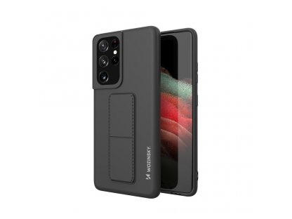 Kickstand Case flexibilní silikonový zadní kryt se stojánkem pro Samsung Galaxy S21 Ultra 5G černý