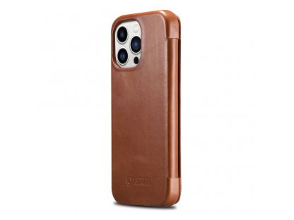 Kožené peněženkové pouzdro Curved Edge Vintage Folio pro iPhone 13 Pro hnědé (RIX1303-BN)