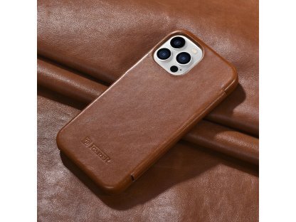 Kožené peněženkové pouzdro Curved Edge Vintage Folio pro iPhone 13 Pro hnědé (RIX1303-BN)