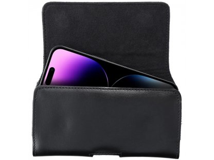 Kožené univerzální pouzdro na opasek ROYAL - velikost XL pro IPHONE 13 PRO MAX / 14 PRO MAX / SAMSUNG S21 PLUS / S20 FE / A50 / A51 5G / HUAWEI P30 PRO / P40 PRO - černé