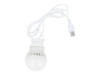 LED žárovka do USB bílé světlo 3W kabel dlouhý 1m 200lm