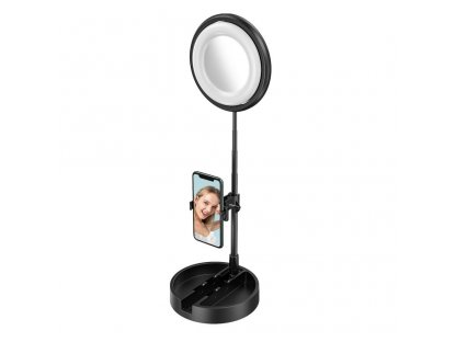 LED kruhová lampa s bleskem na stativu pro nahrávání živého vysílání videí YouTube TikTok Instagram držák telefonu pro selfie černý (1TMJ černý)