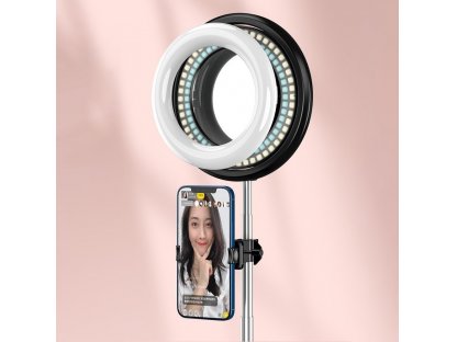 LED kruhová lampa s bleskem na stativu pro nahrávání živého vysílání videí YouTube TikTok Instagram držák telefonu pro selfie černý (1TMJ černý)