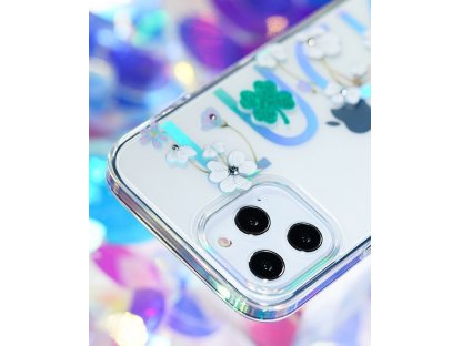 Lucky Series pouzdro zdobené originálními krystalky Swarovski iPhone 12 Mini průsvitné (Clover)