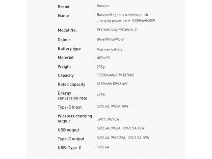Magnetická powerbanka 10000mAh 20W 2022 Edition + USB kabel - USB typ C fialová (PPCX010105)
