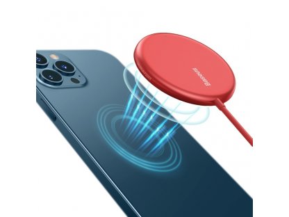 mini magnetická bezdrátová indukční nabíječka Qi 15 W (kompatibilní s MagSafe pro iPhone) červená (WXJK-H09)
