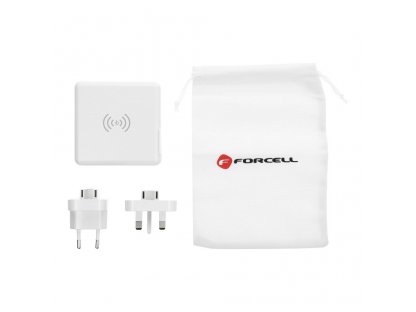 Multifunkční nabíječka Forcell 15W 4v1 se zásuvkou USB/USB-C, power bankou 8000mAh a bezdrátovým nabíjením