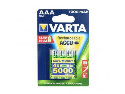 Nabíjecí baterie VARTA R3 1000 mAH (AAA) 4 PACK připravené k použití