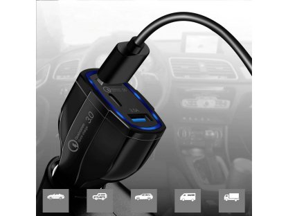 Nabíječka do auta s technologií Quick Charge 3.0 QC3.0 2xUSB / USB Typ C černá (WCC-01)