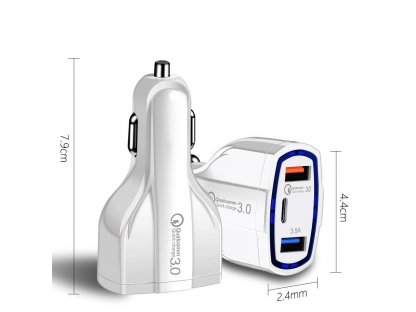 Nabíječka do auta s technologií Quick Charge 3.0 QC3.0 2xUSB / USB Typ C černá (WCC-01)