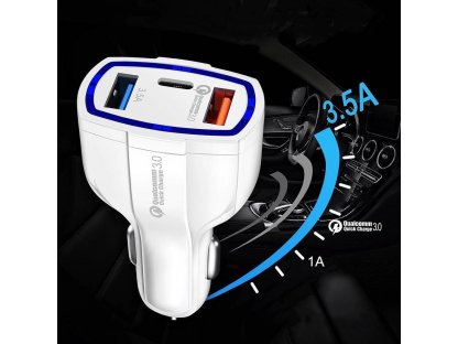 Nabíječka do auta s technologií Quick Charge 3.0 QC3.0 2xUSB / USB Typ C černá (WCC-01)