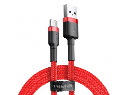 Nylonový kabel USB / USB-C QC3.0 3A 0,5M červený (CATKLF-A09)