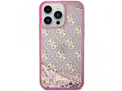 Originální pouzdro GUESS Liquid Glitter 4G Translucent pro iPhone 14 PRO - růžové