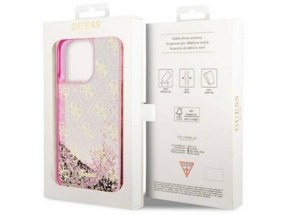 Originální pouzdro GUESS Liquid Glitter 4G Translucent pro iPhone 14 PRO - růžové