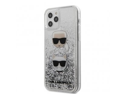 Originální zadní kryt KARL LAGERFELD pro iPhone 12 / 12 PRO (Liquid Glitter 2 Heads / silver)