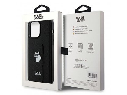 Pouzdro KARL LAGERFELD Gripstand Saffiano choupette PIN pro iPhone 13 Pro Max - černé