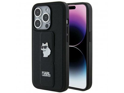 Pouzdro KARL LAGERFELD Gripstand Saffiano choupette PIN pro iPhone 14 Pro - černé