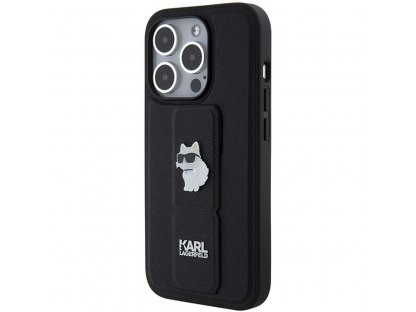 Pouzdro KARL LAGERFELD Gripstand Saffiano choupette PIN pro iPhone 14 Pro - černé