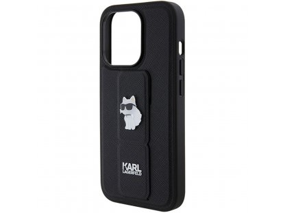 Pouzdro KARL LAGERFELD Gripstand Saffiano choupette PIN pro iPhone 14 Pro - černé