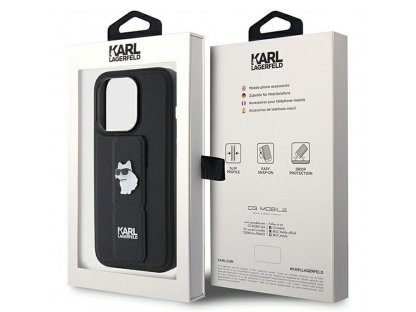 Pouzdro KARL LAGERFELD Gripstand Saffiano choupette PIN pro iPhone 14 Pro - černé