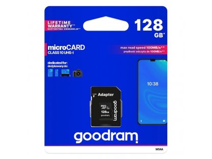 Paměťová karta Goodram Microcard 128 GB micro SD XC UHS-I class 10, SD adaptér (M1AA-01280R12)