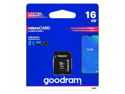 Paměťová karta Goodram Microcard 16 GB micro SD HC UHS-I class 10, SD adaptér (M1AA-0160R12)