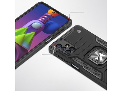 Pancéřový hybridní zadní kryt s magnetickým držákem Ring pro Samsung Galaxy M51 červený