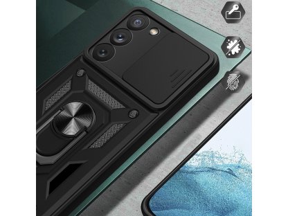 Pancéřové pouzdro s krytem fotoaparátu Hybrid Armor Camshield pro Samsung Galaxy A14 - modré