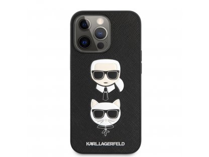 PU Saffiano Karl and Choupette Heads Kryt pro iPhone 13 Pro Max Black