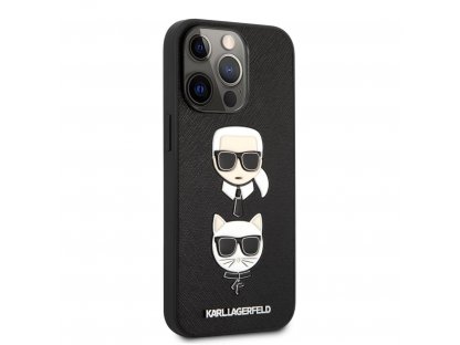 PU Saffiano Karl and Choupette Heads Kryt pro iPhone 13 Pro Max Black